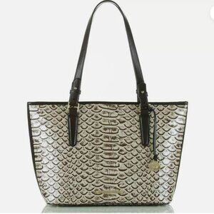 Brahmin Medium Asher Tote Shoulder Bag Pearl Dogwood Embossed Leather Brown